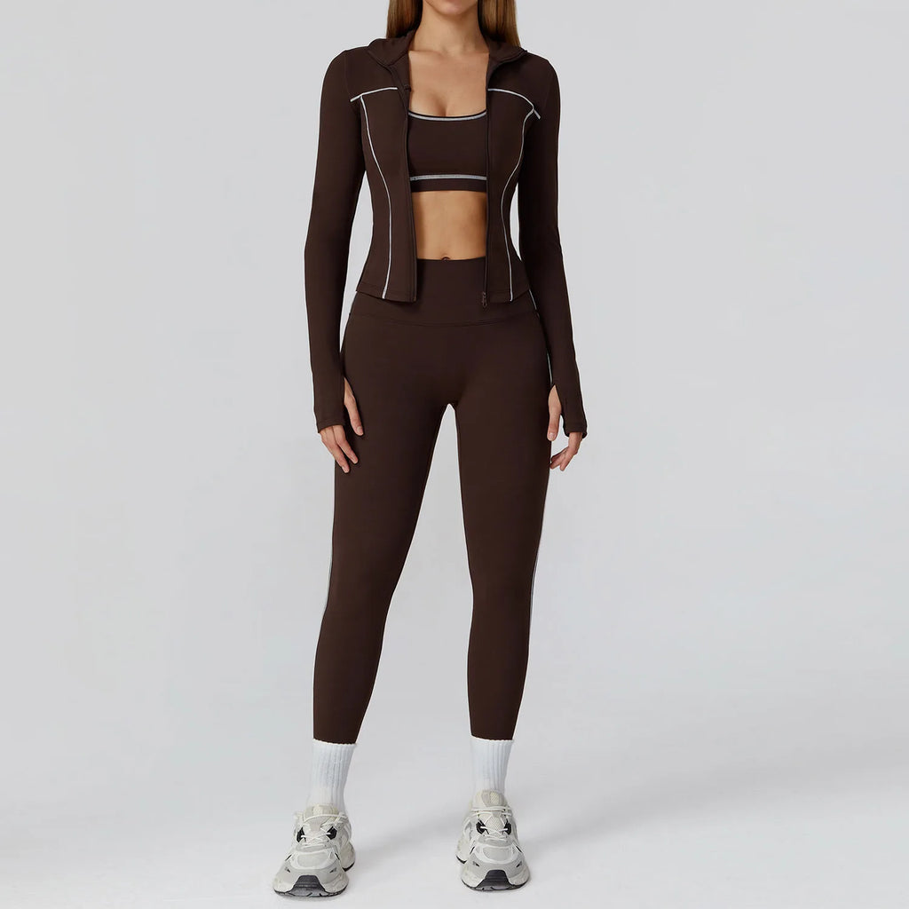 Boss Babe 3-Piece Yoga & Gym Set – High-Waist Leggings, Sports Bra & Tracksuit for Women