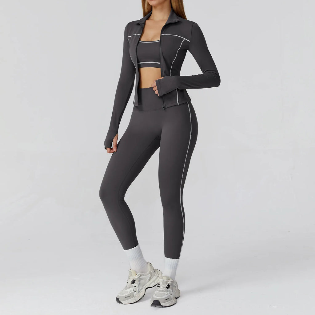 Boss Babe 3-Piece Yoga & Gym Set – High-Waist Leggings, Sports Bra & Tracksuit for Women