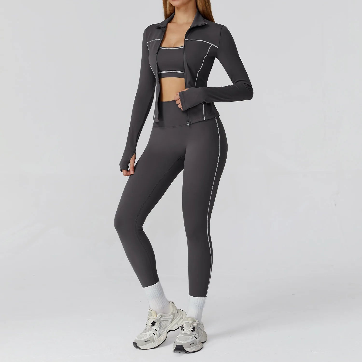 Boss Babe 3-Piece Yoga & Gym Set – High-Waist Leggings, Sports Bra & Tracksuit for Women