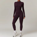 SnatchFit Long Sleeve Zip-Up Workout Jumpsuit – Push-Up Gym Bodysuit for Women