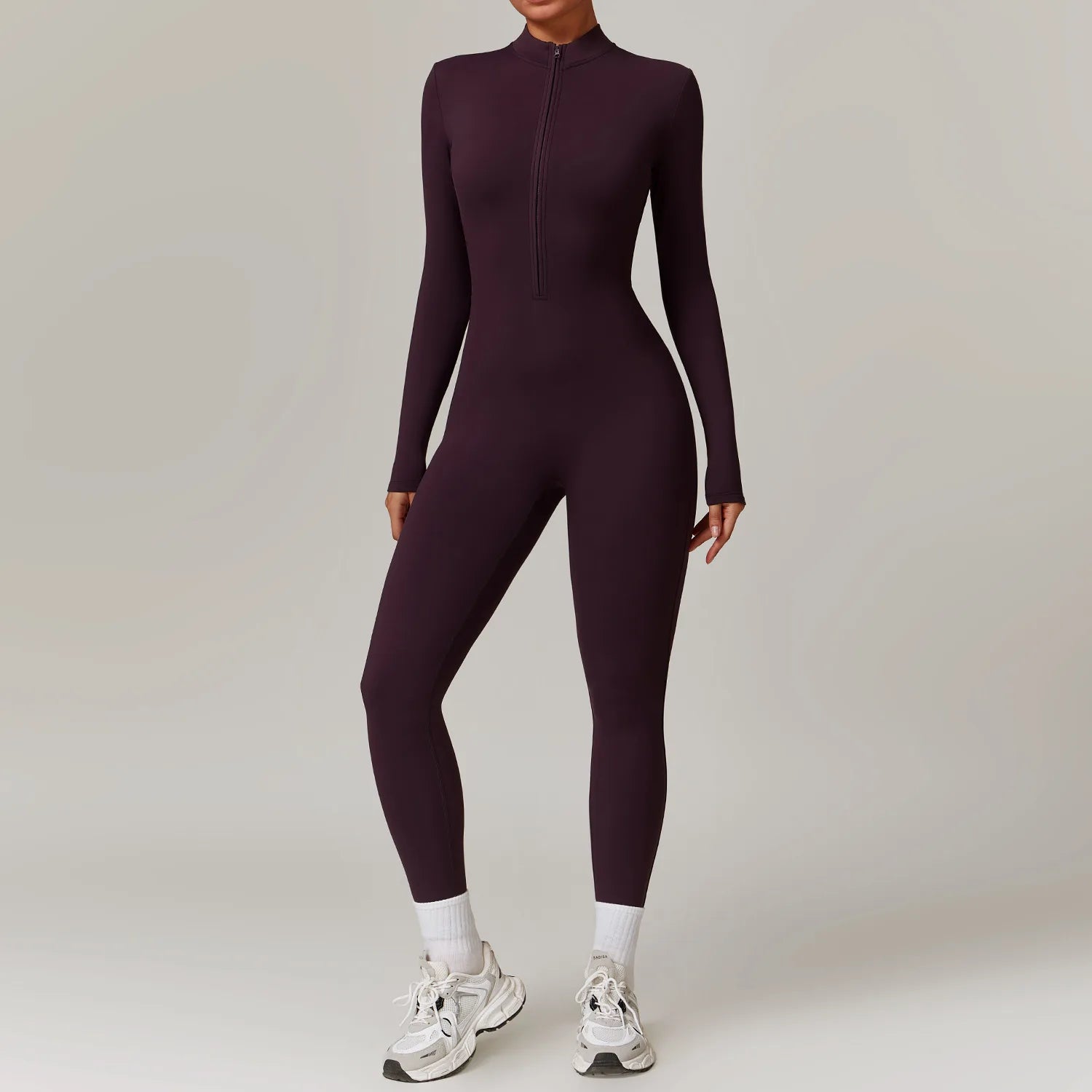 SnatchFit Long Sleeve Zip-Up Workout Jumpsuit – Push-Up Gym Bodysuit for Women