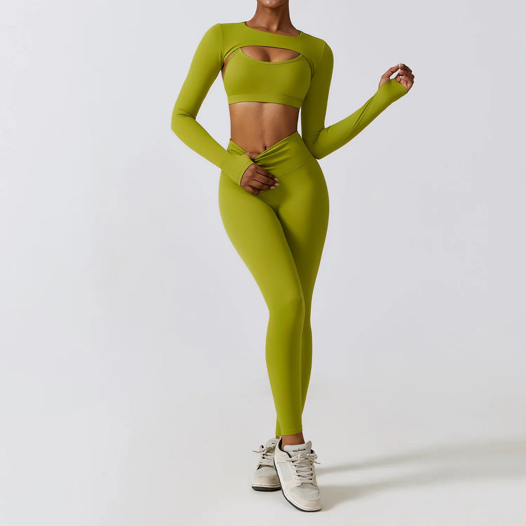 Women's 2-Piece Yoga Set – Leggings, & Long Sleeve Crop Top