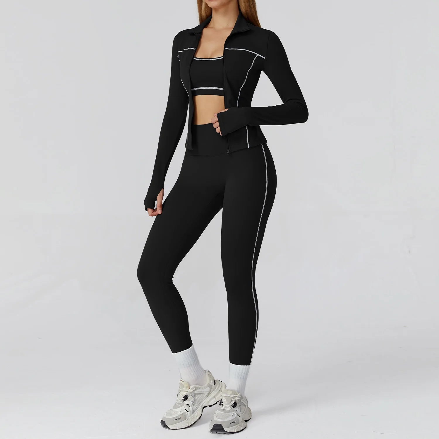 Boss Babe 3-Piece Yoga & Gym Set – High-Waist Leggings, Sports Bra & Tracksuit for Women