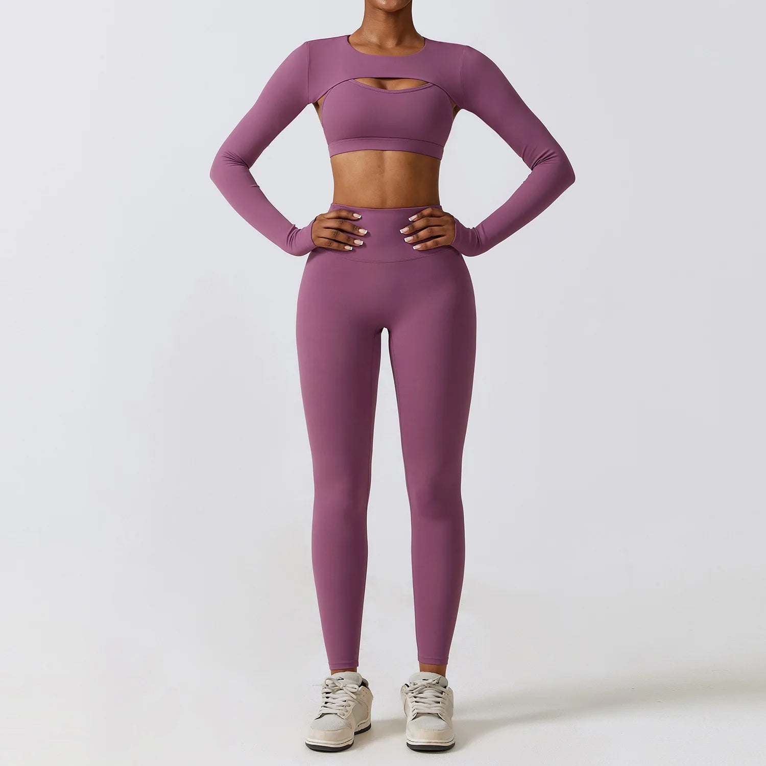 Women's 2-Piece Yoga Set – Leggings, & Long Sleeve Crop Top