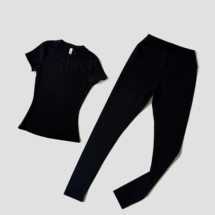 Sculpted Fit 2-Piece Yoga Set – Short Sleeve Crop Top & High-Waist Leggings