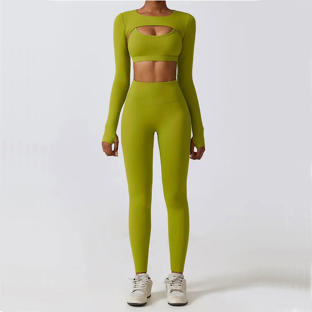Women's 2-Piece Yoga Set – Leggings, & Long Sleeve Crop Top