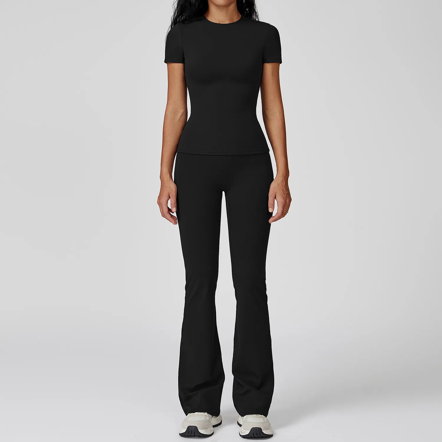 FierceFit 2-Piece High-Waist Set – Long Sleeve Top, Leggings & Cycling Shorts for Women