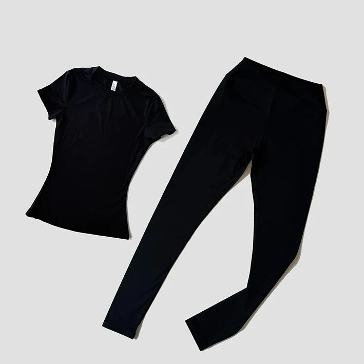 Sculpted Fit 2-Piece Yoga Set – Short Sleeve Crop Top & High-Waist Leggings